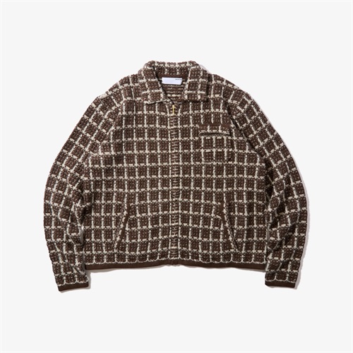 TWEED KNIT DRIZZLER JACKET (BROWN - L)